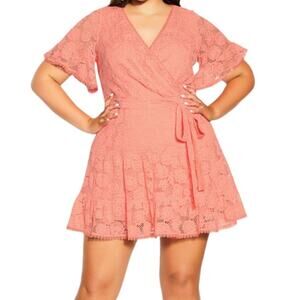 City Chic dress Garden Kiss lace v neck peach size L/20